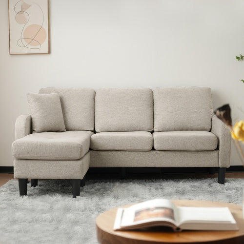 UK Local L-L-shaped Corner Sofa With Chaise Lounge  3Seater Sofa, 166 X 118 X 77 Cm, Breathable Cotton Linen Fabric, Plastic Legs, Modular Design, Ideal For Living Rooms, Apartments, And Offices