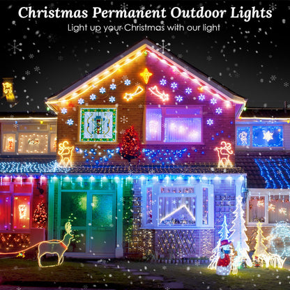 US Local 101FT Length Permanent Outdoor Lights With 72Pcs RGB Beads IP67 Waterproof Smart Eave Light For Halloween Christmas Daily House Lighting Works With Alexa Google Assistant