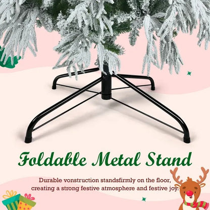 US Local 6FT Pre-Lit Spruce Snow Flocked Christmas Tree, Artificial Hinged Xmas Tree With 300 Multi-Color LED Lights, 8 Flashing Modes &790 Snow Branch Tips, Holiday Office Home