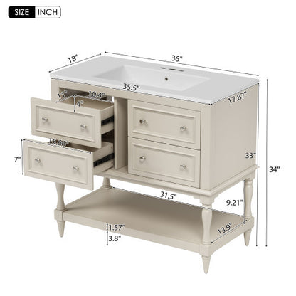 US Local 36'' Bathroom Vanity With Medicine Cabinet, Modern Mirror Cabinet With Adjustable Shelf, Bathroom Storage Cabinet With 4 Drawers, Solid Wood Frame Bathroom Storage Cabinet
