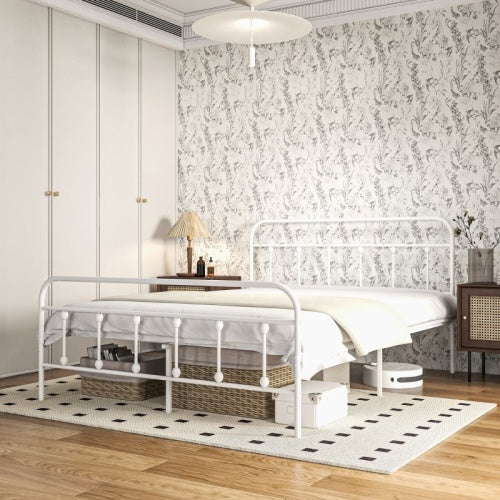 UK Local HOMCOM Double Minimalistic Metal Bed Frame - White
