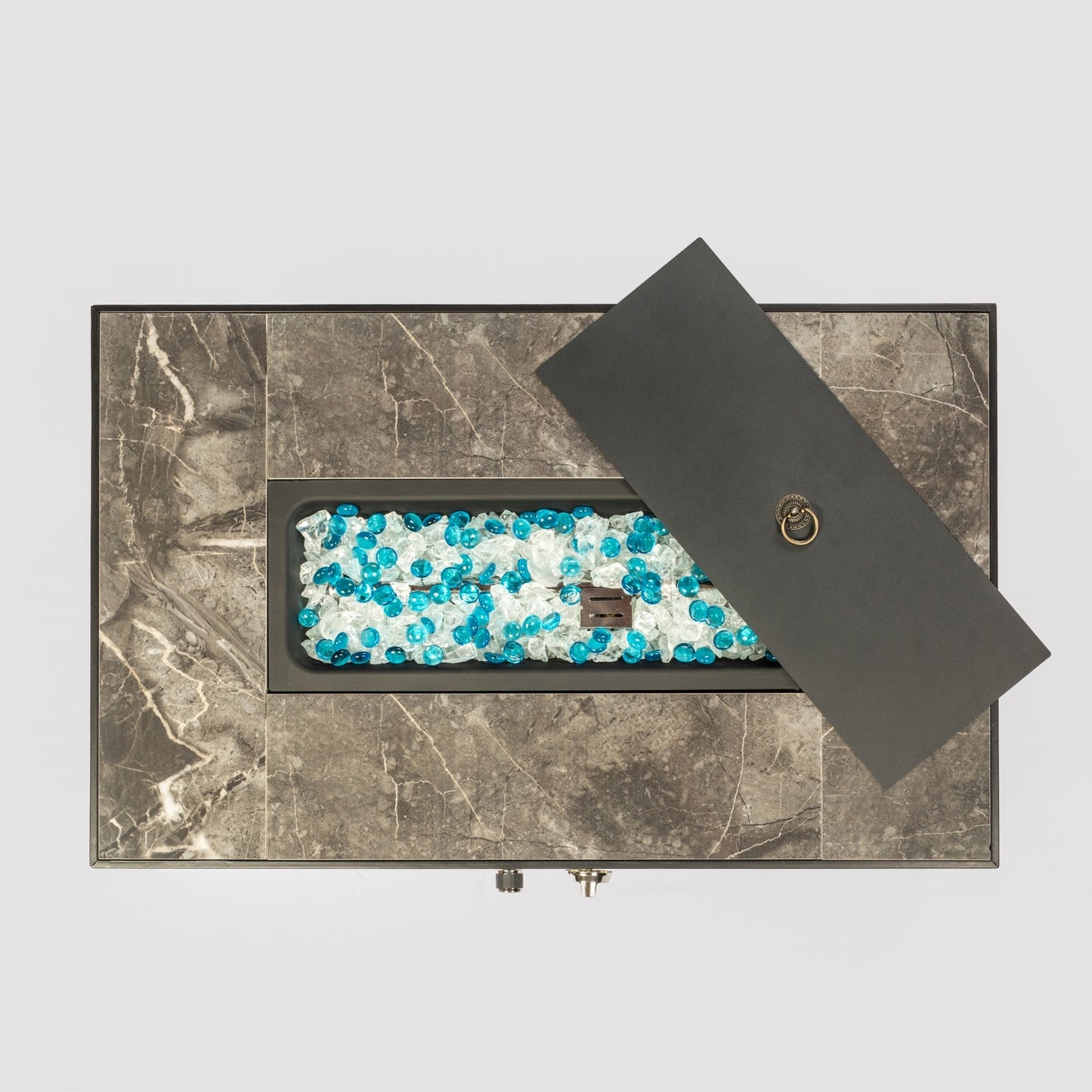 US Local Outdoor Fire Table Propane Pit Rattan With Tile Tabletop