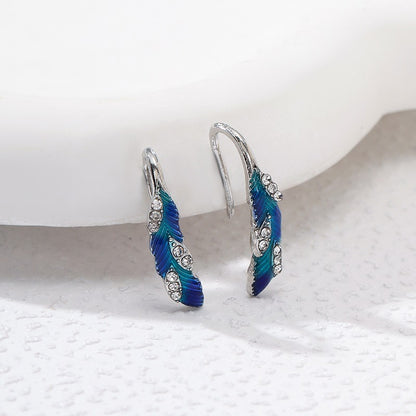 US Local Bright Blue Feather Earring Ring Alloy Earring