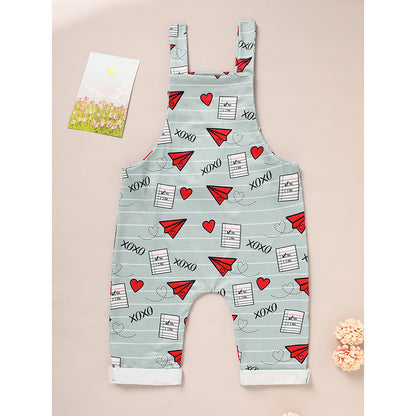 US Local Baby Boy Girl's Casual Heart Pattern Jumpsuit, Paper Airplane Heart Xoxo Trendy Overalls, Valentine's Day Coming Home Outfit