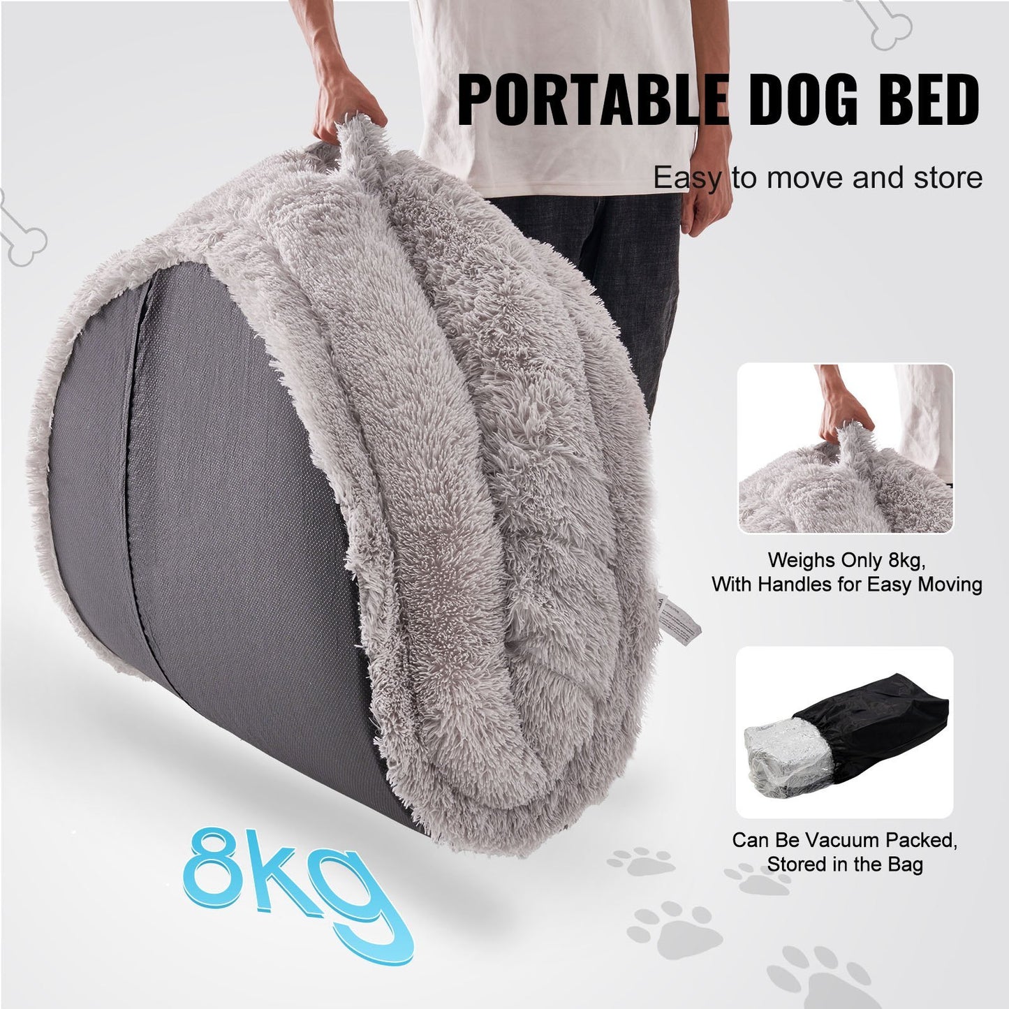 UK Local Human Dog Bed, 72" X48"x10" Giant Human Dog Bed For Adult, Human Size Dog Bed With Washable PV Velvet Cover, Egg Orthopedic Foam, Storage Pocket, Large Dog Bean Bed For You And Pet, Light Grey