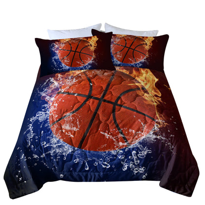 US Local Sports Basketball Pattern Comforters Sets Twin Size 3PC Fire Water Bedding Sets For Boys Include 1 Comforter And 2 Pillowcases