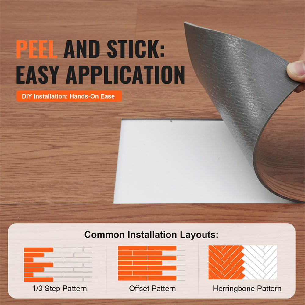US Local VEVOR Self Adhesive Vinyl Floor Tiles 36 X 6 Inch, 36 Tiles 2.5mm Thick Peel & Stick, Deep Brown Wood Grain DIY Flooring For Kitchen, Dining Room, Bedrooms & Bathrooms, Easy For Home Decor