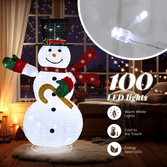 4ft Lighted Pop-Up Snowman, Large Christmas Holiday Decoration  Top Hat, Scarf For Outdoor Lawn Yard Xmas Decor