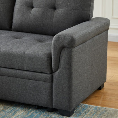 US Local Dark Gray Linen Reversible Sleeper Sectional Sofa With Storage Chaise
