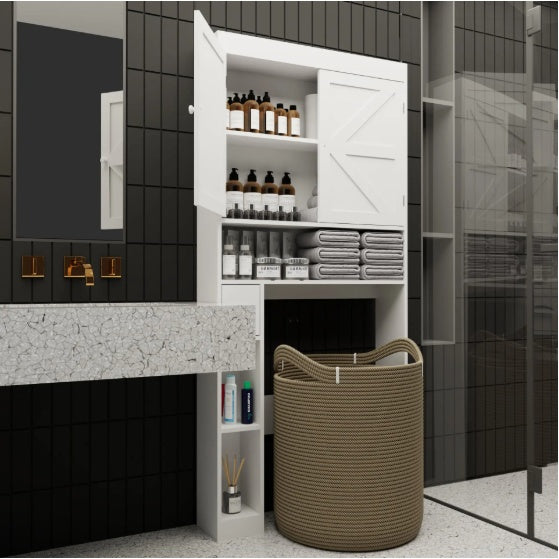 US Local Over The Toilet Storage Cabinet With 2 Door  Home Space Saving Toilet Rack, Farmhouse Style For Bathroom, Restroom, Laundry