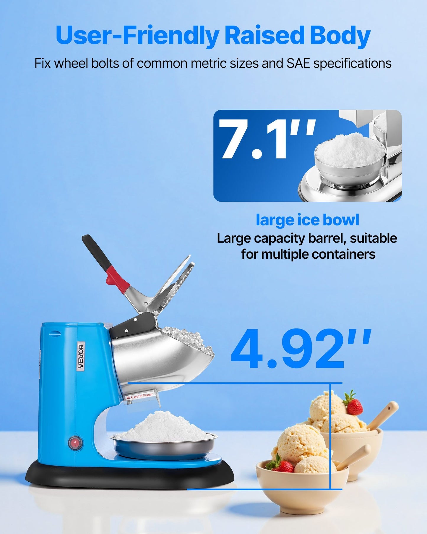 Commercial Ice Crusher 220LBSH Electric Snow Cone Maker Shaved Ice Blue
