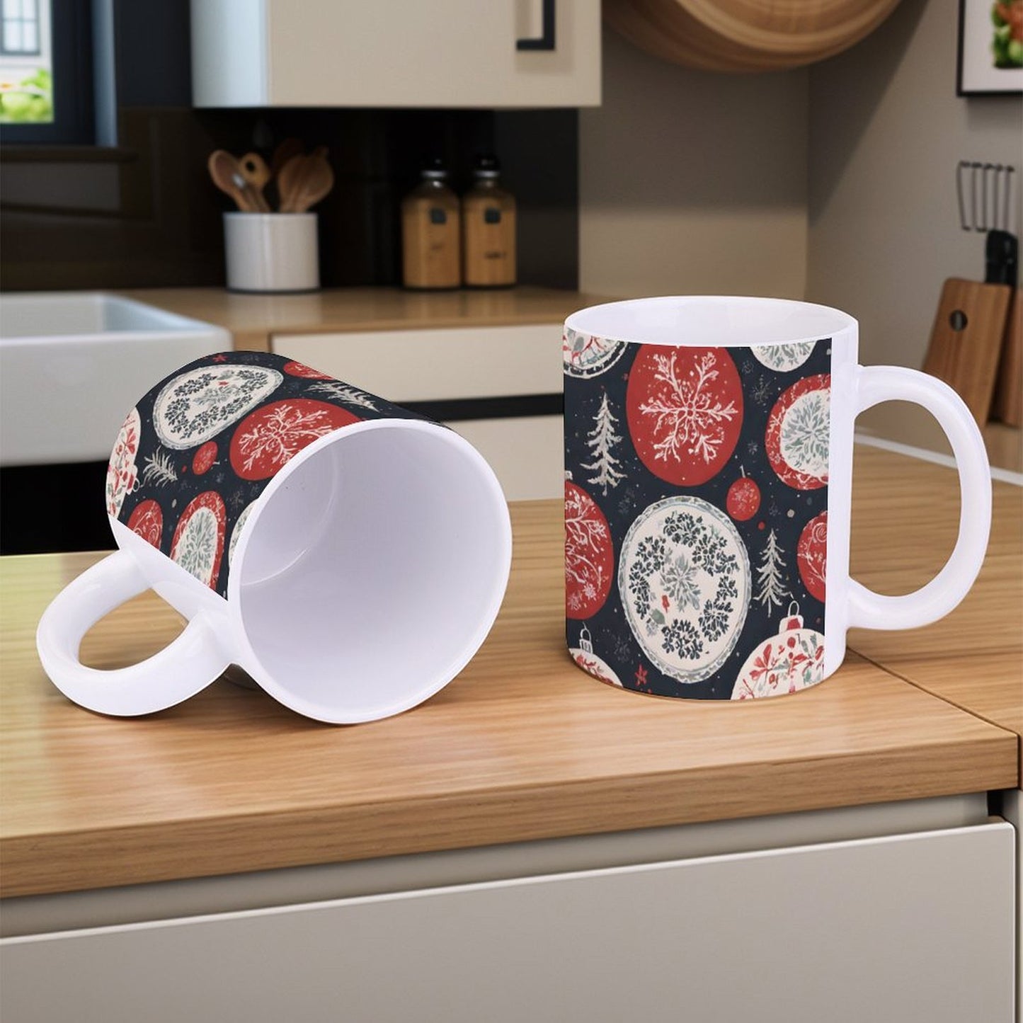 POD US Local White mug with full print, Christmas, Colored Balls 0056