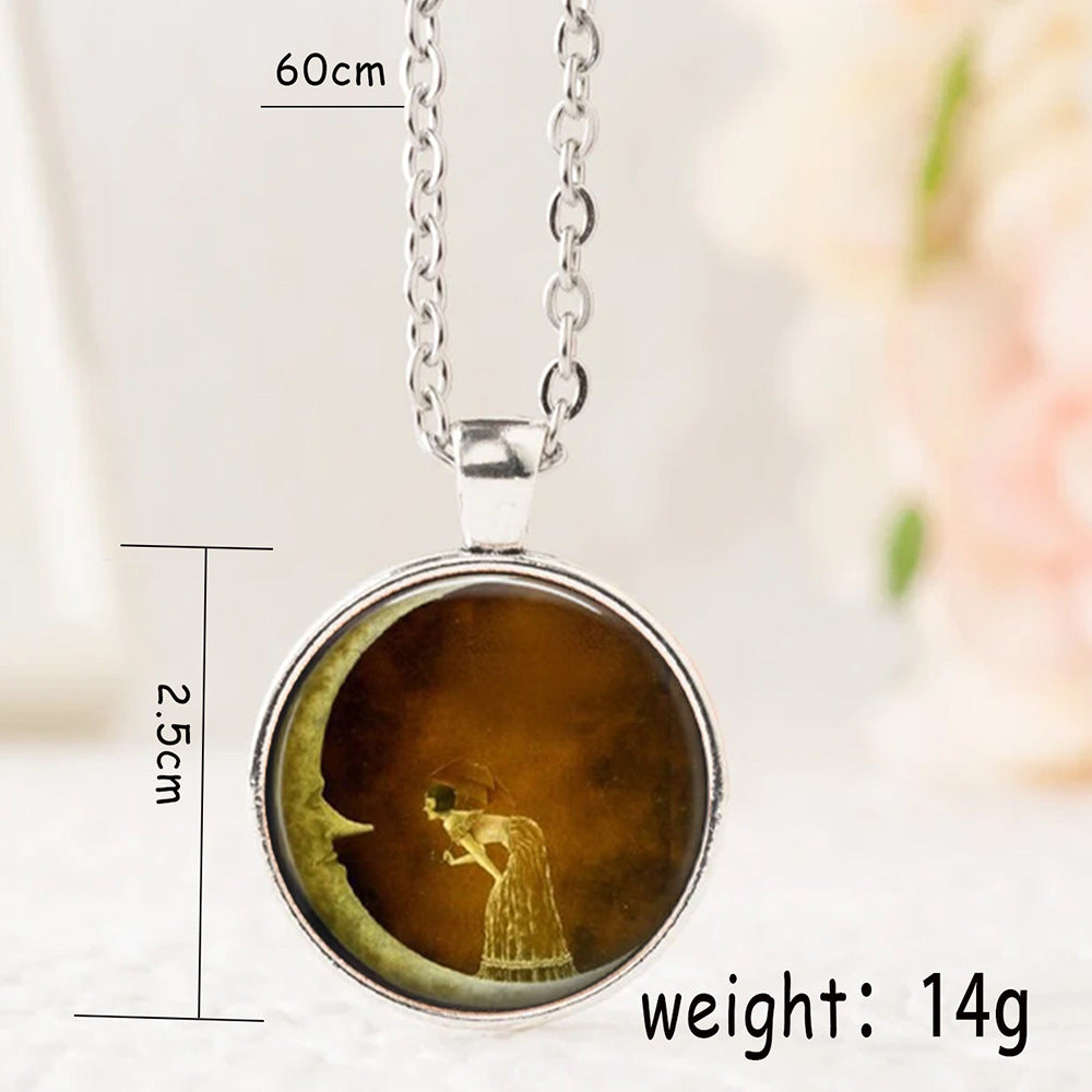 Retro Mysterious Moon Girl Glass Pendant Time Gem Cabochon Necklace