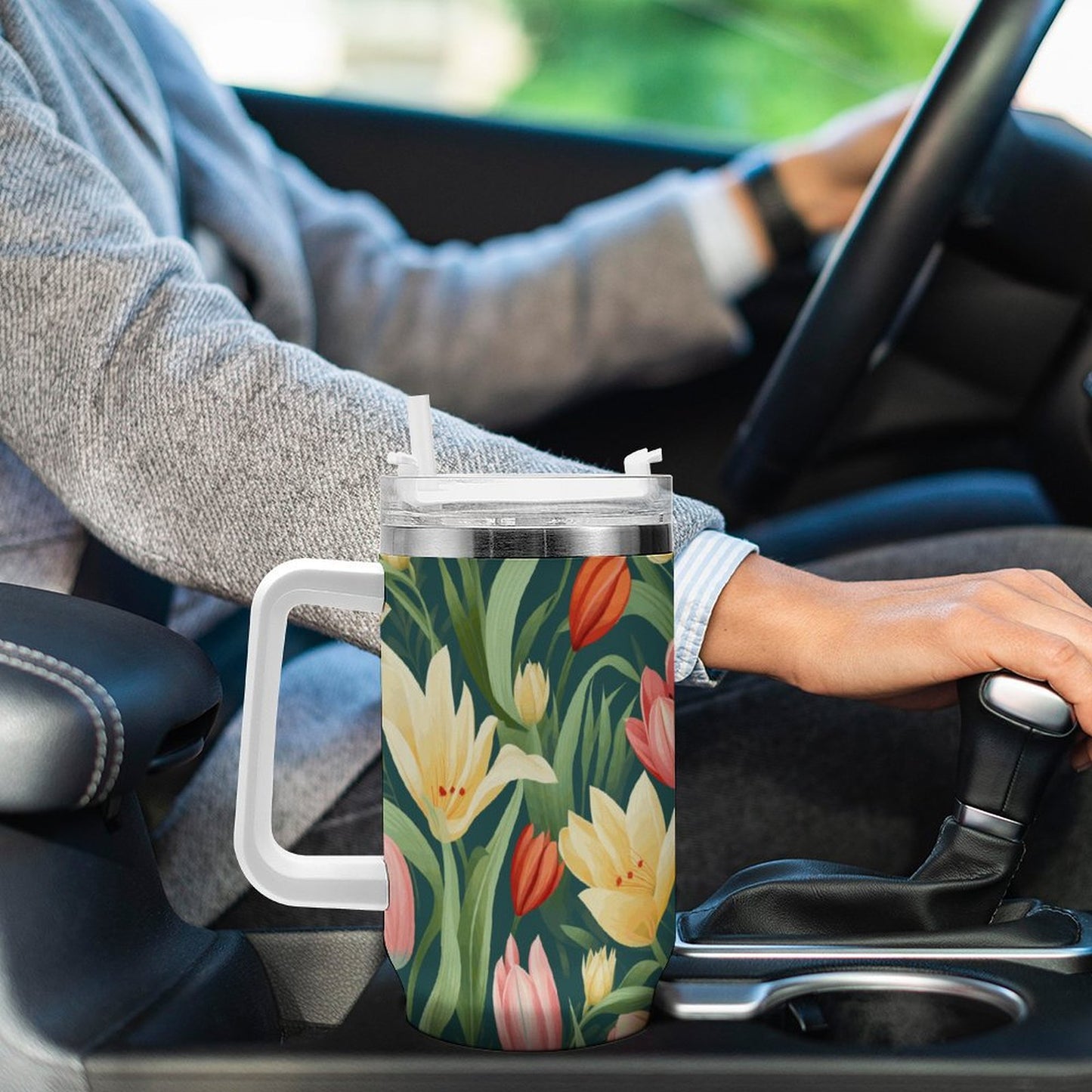 PHDT00371 POD US Local Tumbler 40 oz Large Capacity Car Cup Flowers, Gentle