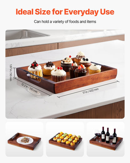 US Local Serving Tray 17x12.2 Inch Acacia Food Serving Table Laptop Desk With Handles