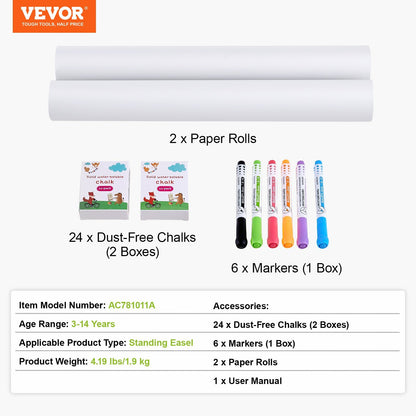 US Local VEVOR Easel Accessory Set Chalk & Markers & Paper Rolls 32PCS For Standing Easel