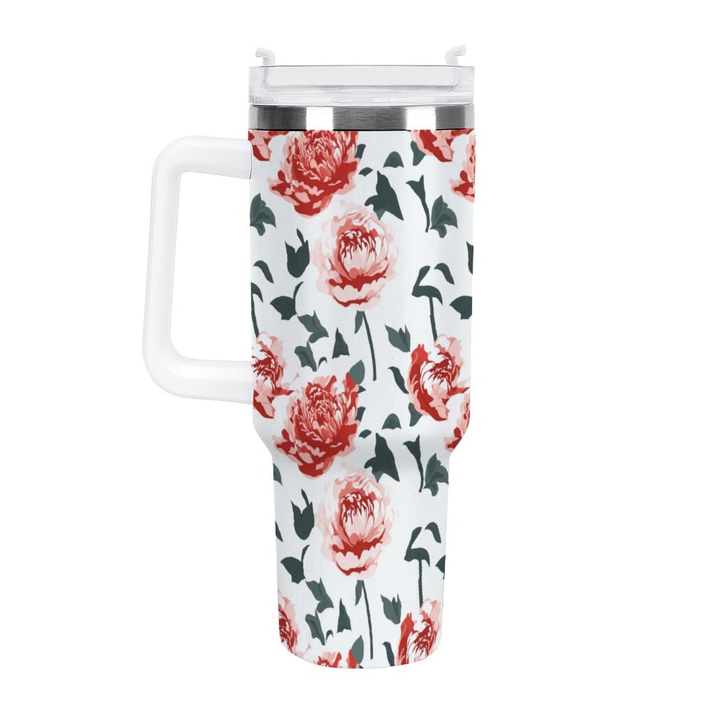 PHDT00421 POD US Local Tumbler 40 oz Large Capacity Car Cup Peony, Red, Flower