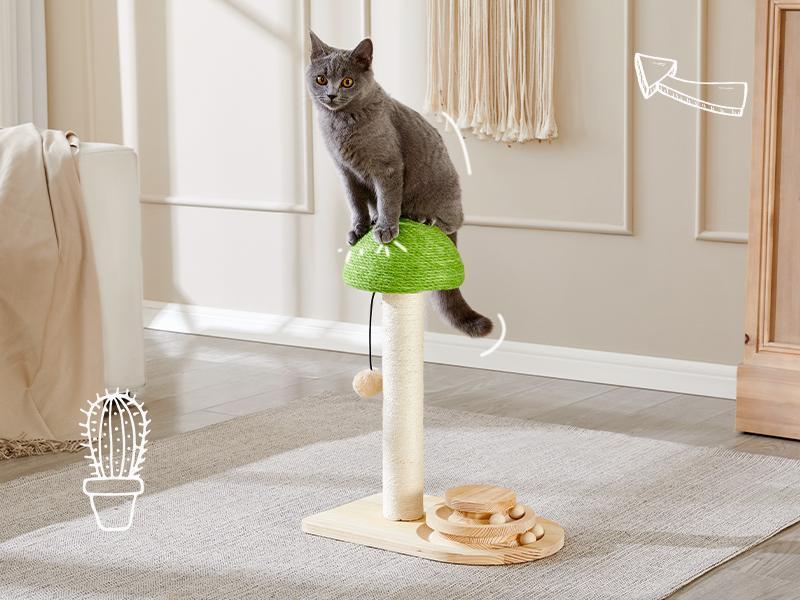 US Local Mushroom Sisal Rope 2 In 1 Wooden Interactive Ball Track Ball Cat Scratching Post Cat Scratching Board