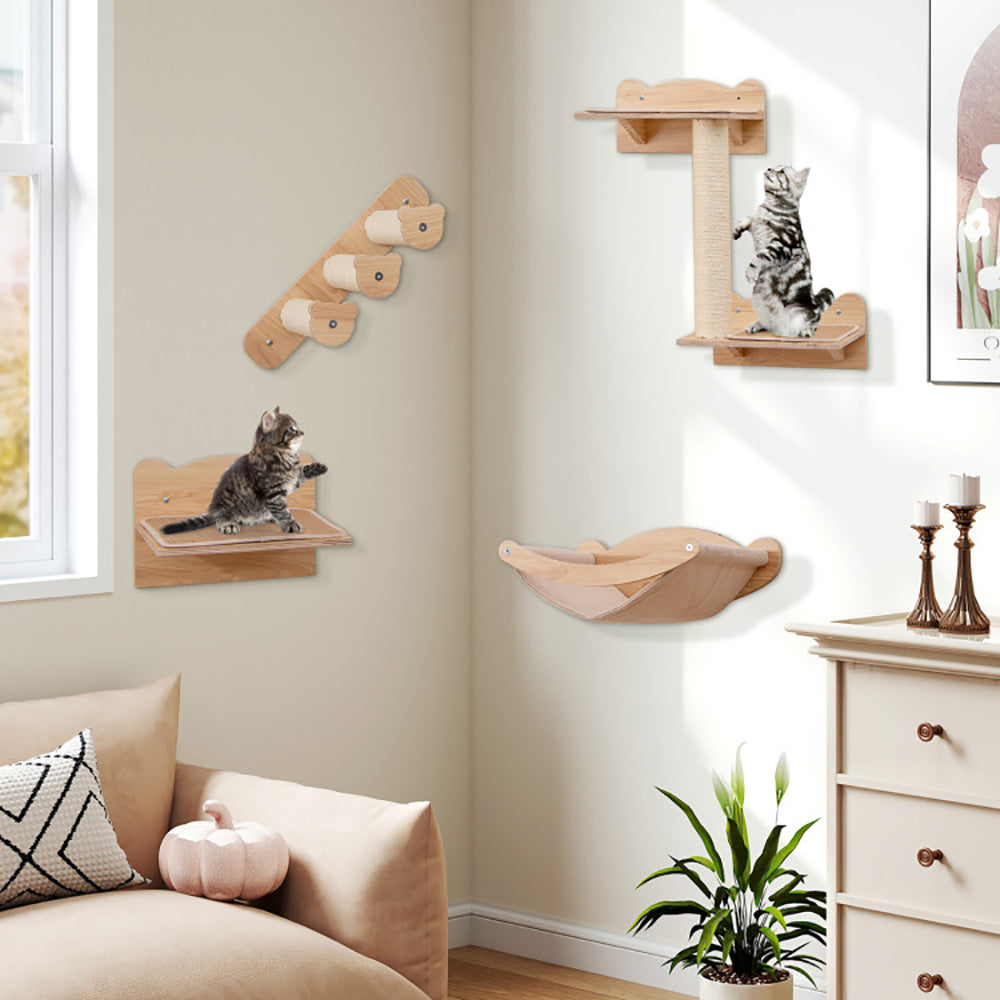 US Local Cat Wall Furniture Set Of 4 With Hammock 2-step Cat Tree And Perch