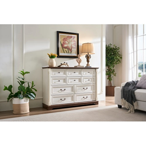 US Local 10 Drawer Dresser Chest For Bedroom With Wooden Base And Riser Trim, Wooden Rustic Rustic Chest Of Drawers, Storage Dresser For Bedroom, Living Room