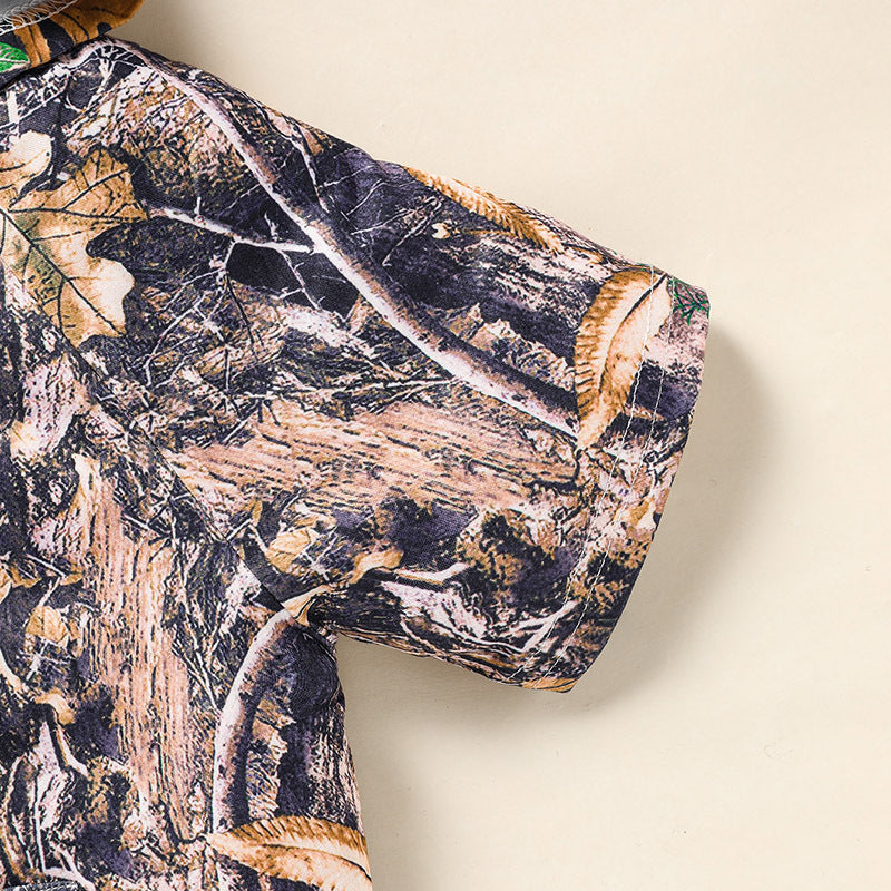 US Local Toddler Baby Boy Outfits Little Boys Short Sleeve Camouflage Print Hoodie Sweatshirt Shirts & Short Pants With Pocket