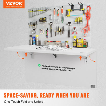 US Local VEVOR Wall Mounted Folding Table, Wall Mount Drop Leaf Table, Floating Desk With Iron Bracket, Fold Down Desk For Small Spaces, Home Office, Dining, Laundry Room, Kitchen, Bar, White