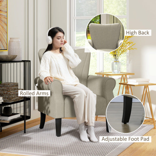 UK Local HOMCOM Upholstered Accent Chair With Rolled Arms And Wood Legs, Armchair For Living Room Bedroom, Beige