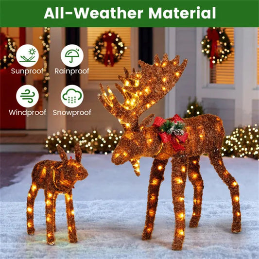 US Local 2-piece Set Lit Moose Christmas Decoration With LED Lights