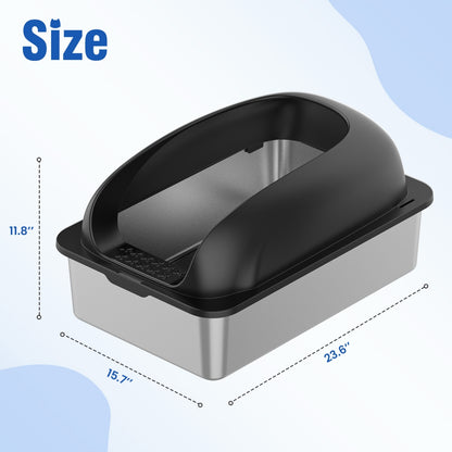 US Local Stainless Steel Cat Litter Box With Lid, Large Cat Litter Box For Big Cats, Scoop And Mat Included