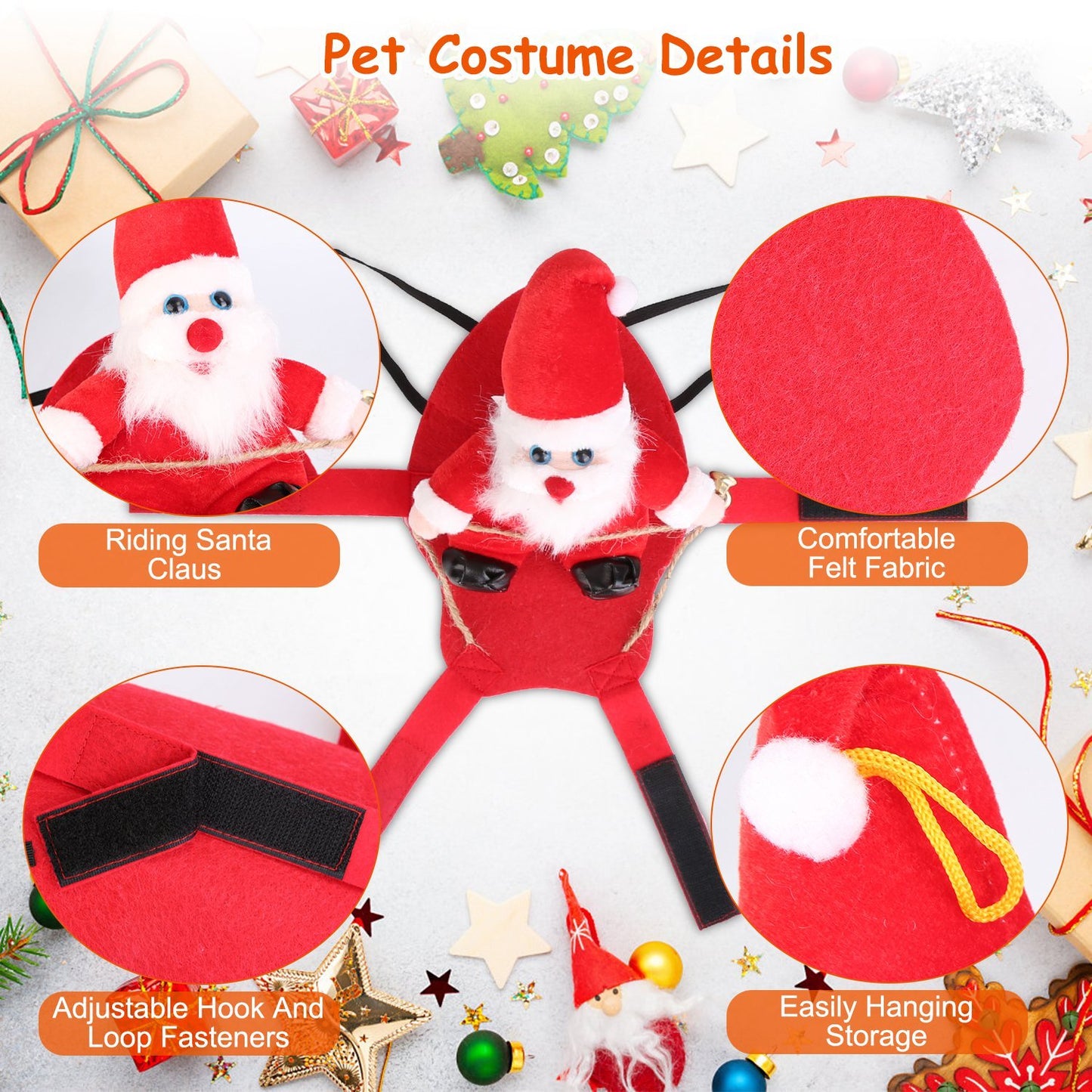US Local S-M-L-XL Options -- 1Pc Pet Christmas Costumes Red Winter Coat For Dog Riding Santa Claus With Bell Clothes New Year Outfit Cosplay Costumes Party Dress Up For Cats