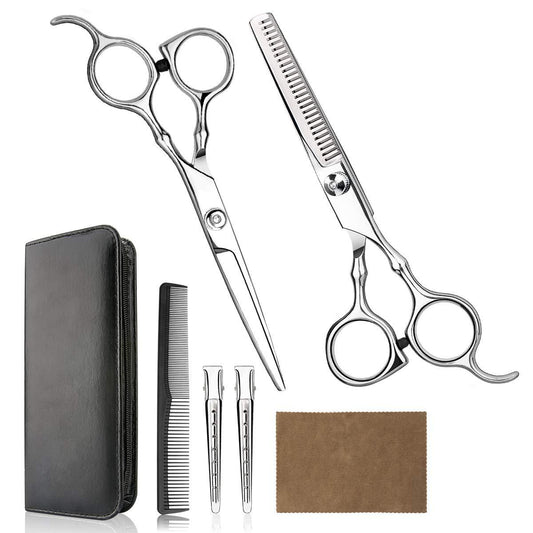US Local Hair Cutting Scissors Set, 6 Inch Hairdressing Thinning Shears For Hair Cutting For Women, Men, Kids - Silver