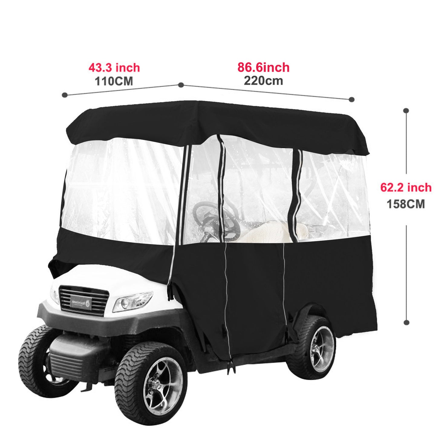 US Local VEVOR Golf Cart Enclosure 86, 4-Person Golf Cart Cover, 4-Sided Fairway Deluxe, 300D Waterproof Driving Enclosure With Transparent Windows, Fit For EZGO, Club Car,
