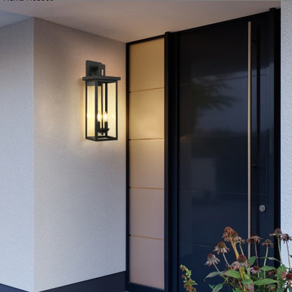 US Local 1-Pack 22.0 Outdoor Wall Lantern With Dusk To Dawn Sensor, Matte Black Finish, Clear Glass Panels, Weatherproof Exterior Light For Porch, Patio, Garage, 2-Light Design Bulb Not Included