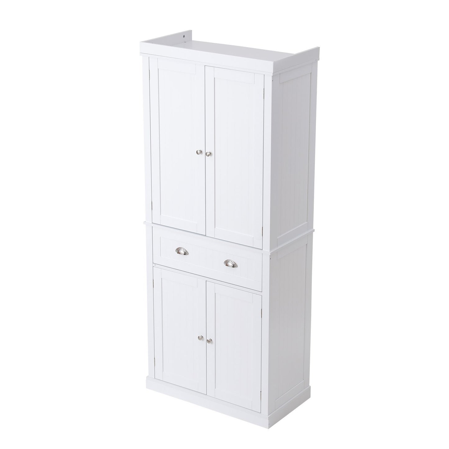 VEVOR  Kitchen Pantry Storage Cabinet, Freestanding Utility Cabinets With Doors, Drawer And 3 Adjustable Shelves, Tall Food Buffet Pantries For Kitchen, Living Room, Dinning Room, Laundry, White