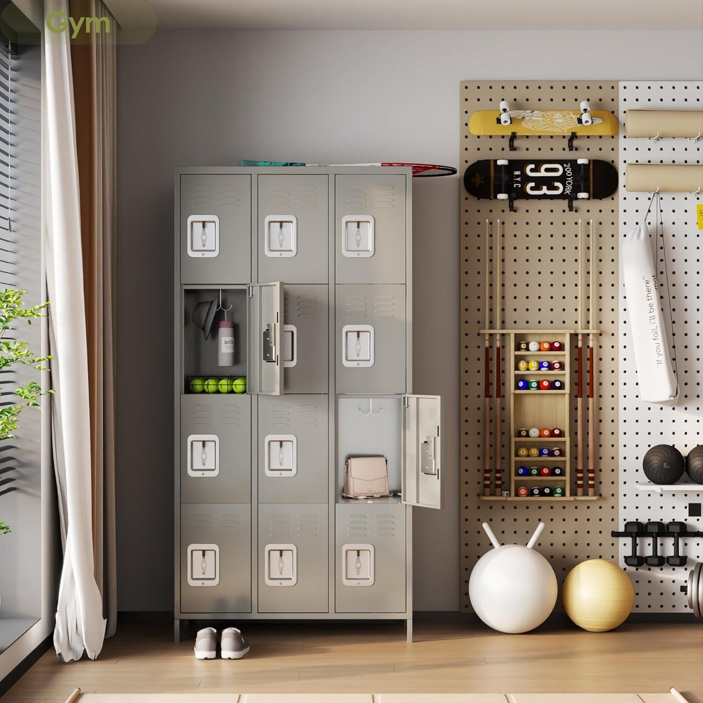 US Local Metal Lockers For Employees With 12 Door & Hooks,Metal Storage Locker With Lock For School Office Gym Bedroom Home,Assembly Required,12 Doors Light Grey