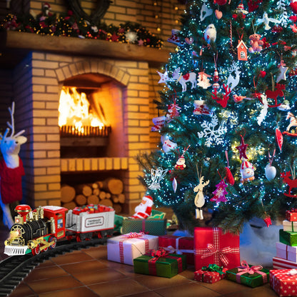 US Local Electric Train Set Kid Toy Xmas Steam Train Kit Tree Surround Track Battery Operated With Sound Light Santa Claus Christmas Gift