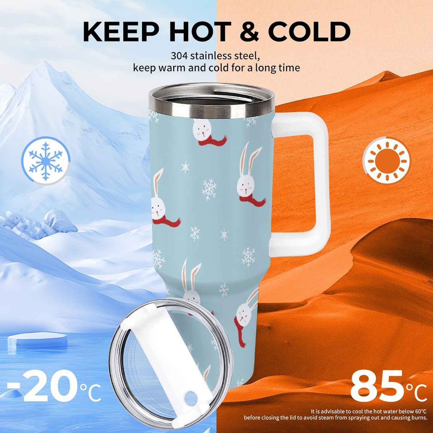 PHDT00304 POD US Local Tumbler 40 oz Large Capacity Car Cup Christmas Rabbit Snowflake