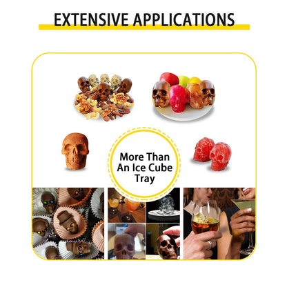 US Local Skull Ice Cube Tray, 6-Grid Skull Ice Ball Maker, Flexible Black Silicone Ice Tray With Lid & Funnel, Skull Ice Cubes In 3 Distinct Patterns For Beverages & Chocolates On Parties & Holidays