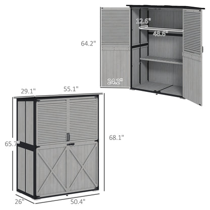 US Local Wood Storage Shed, Outdoor Garden Shed With Asphalt Roof, 2 Shelves, Lockable Doors And Adjustable Feet, Gray