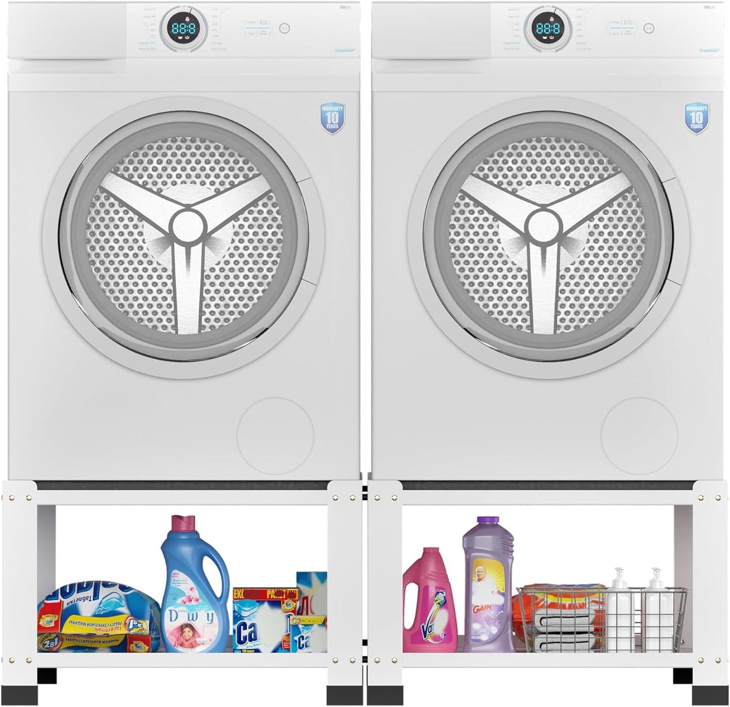 US Local Laundry Pedestal 18 In Height, Washer And Dryer Pedestals With Storage Shelf, 700lbs Weight Capacity Washing Machine Stands For Most Washers And Dryers, Assembly Required, White, 2 Pack