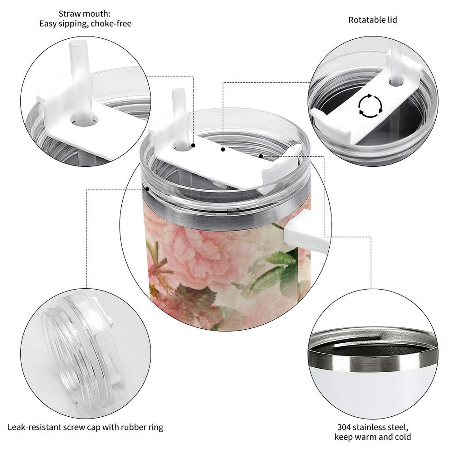 PHDT00194 POD US Local Tumbler 40 oz Large Capacity Car Cup Flowers