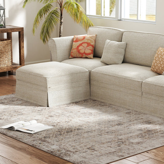 US Local Machine Washable Area Rug 5x7, Non-Slip Traditional Floor Carpet For Living Room, Bedroom, Light Mixed-Brown