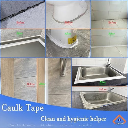 US Local Bath & Kitchen Caulk Tape Sealant Strip, PVC Self-Adhesive Tub & Wall Sealing Tape, Shower Tile Sealer   -2PCS