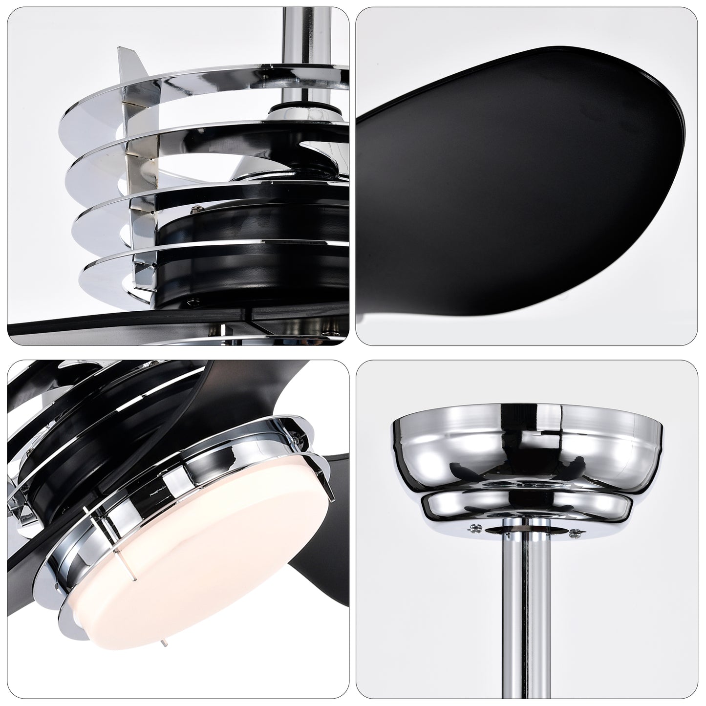 US Local 52'' ABS Blades Ceiling Fan With Lights And DC Remote, DC Motor Modern Ceiling Fan With 3 ABS Fan Blades & 2 Down Rods, Indoor Ceiling Fan With Light For Bedroom,Living Room