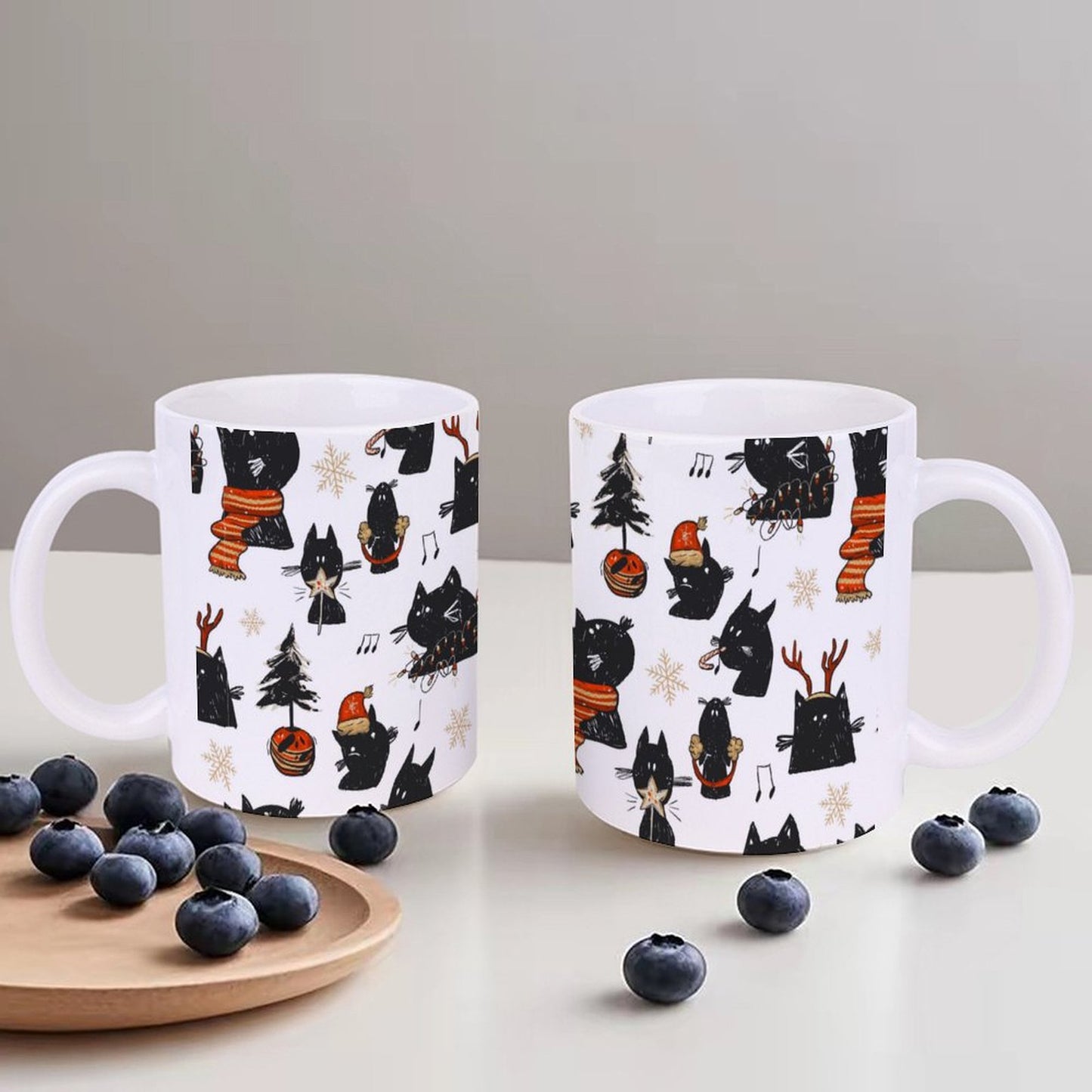 POD US Local White mug with full print, Christmas, Black Cat 0094