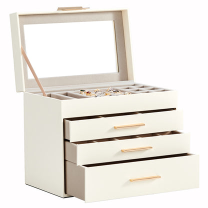 US Local Top Visible Storage With 2-drawer White Cabinet And Pink Velvet Jewelry Box