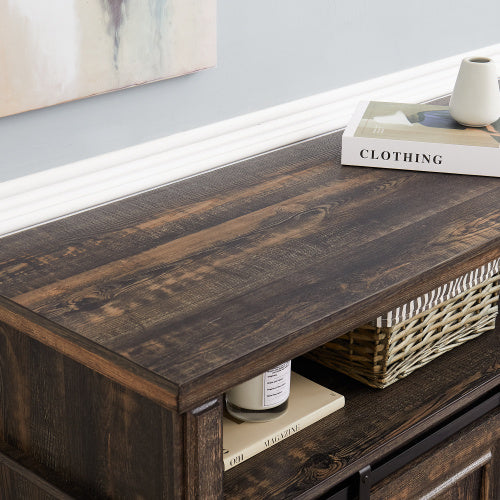 US Local Modern Entertainment Console TV Stand With 23  Fireplace Insert, Multipurpose Sliding Door TV Cabinet Large Storage Space, 58.11  W  15.79  D  32.36  H Antique Brown