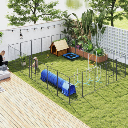 US Local Dog Playpen For Indoor Outdoor, 24 Panels 44.5 H Puppy Playpen With Lockable Door, DIY Shape Pet Exercise Fence, Black