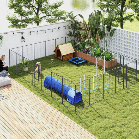 US Local Dog Playpen For Indoor Outdoor, 24 Panels 44.5 H Puppy Playpen With Lockable Door, DIY Shape Pet Exercise Fence, Black