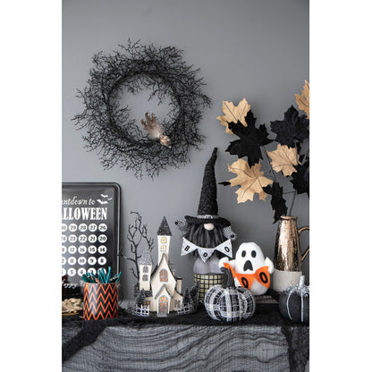 US Local 10x8.3x13.5 Cardboard Lighted Haunted House, Black Beige Tabletop Holiday Halloween Decor, Battery Powered
